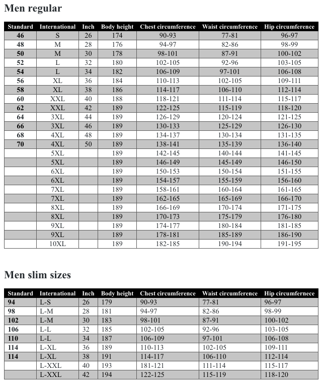 Foto: Size chart Held