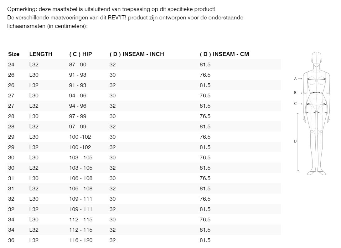 Foto: Size chart REV'IT!