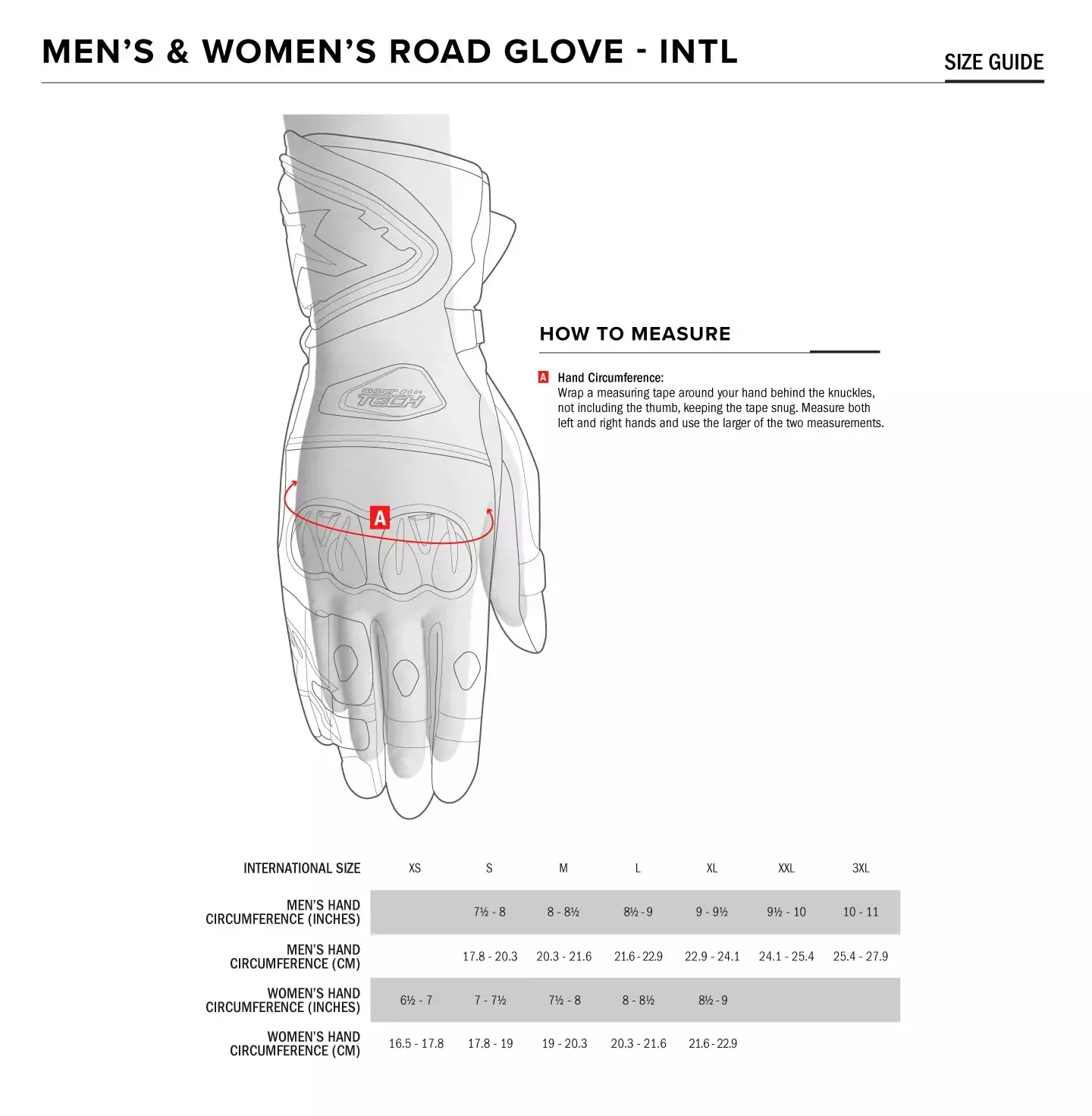 Foto: Size chart Alpinestars