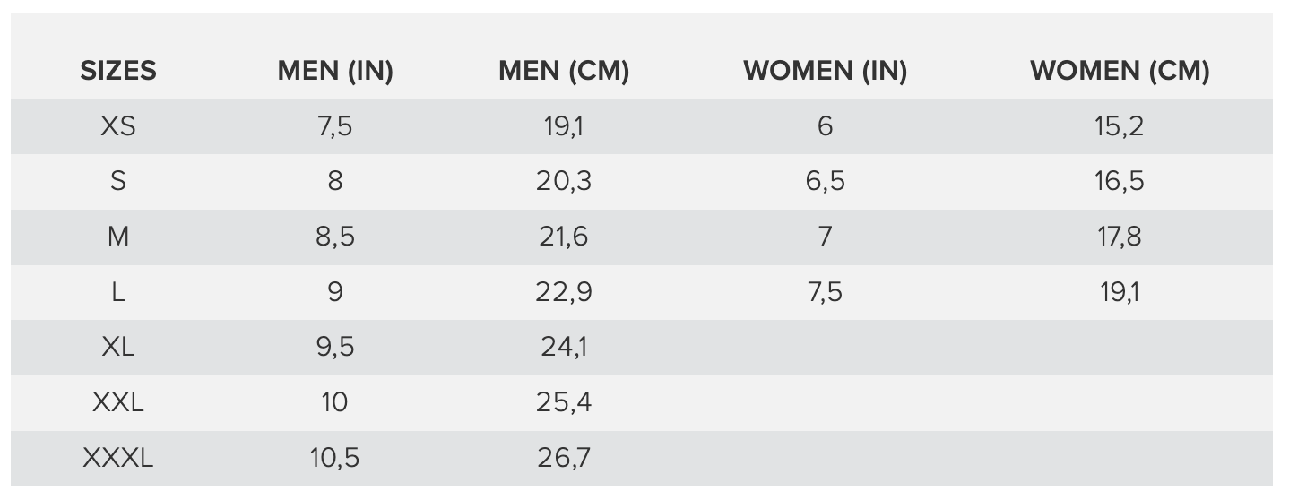 Foto: Size chart Dainese