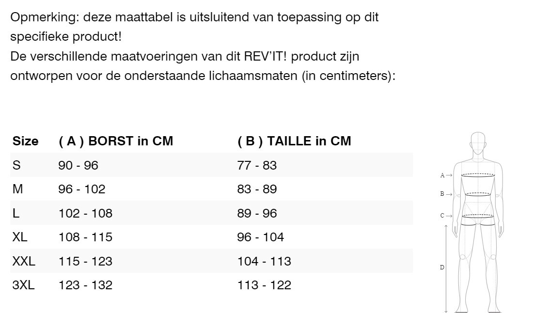 Foto: Size chart REV'IT!