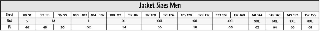 Foto: Size chart Rusty Stitches